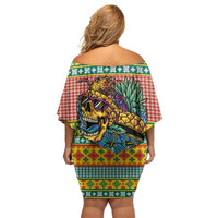 Hawaiian Pineapples Skull Family Matching Off Shoulder Short Dress and Hawaiian Shirt Mele Kalikimaka Palaka Quilt Pattern LT9 - Polynesian Pride