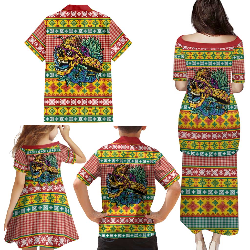 Hawaiian Pineapples Skull Family Matching Puletasi and Hawaiian Shirt Mele Kalikimaka Palaka Quilt Pattern LT9 - Polynesian Pride