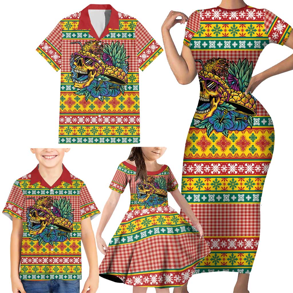 Hawaiian Pineapples Skull Family Matching Short Sleeve Bodycon Dress and Hawaiian Shirt Mele Kalikimaka Palaka Quilt Pattern LT9 - Polynesian Pride