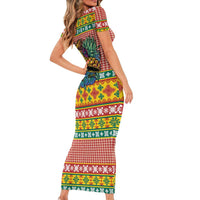 Hawaiian Pineapples Skull Family Matching Short Sleeve Bodycon Dress and Hawaiian Shirt Mele Kalikimaka Palaka Quilt Pattern LT9 - Polynesian Pride