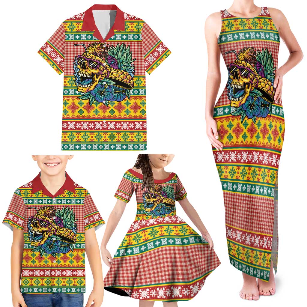 Hawaiian Pineapples Skull Family Matching Tank Maxi Dress and Hawaiian Shirt Mele Kalikimaka Palaka Quilt Pattern LT9 - Polynesian Pride