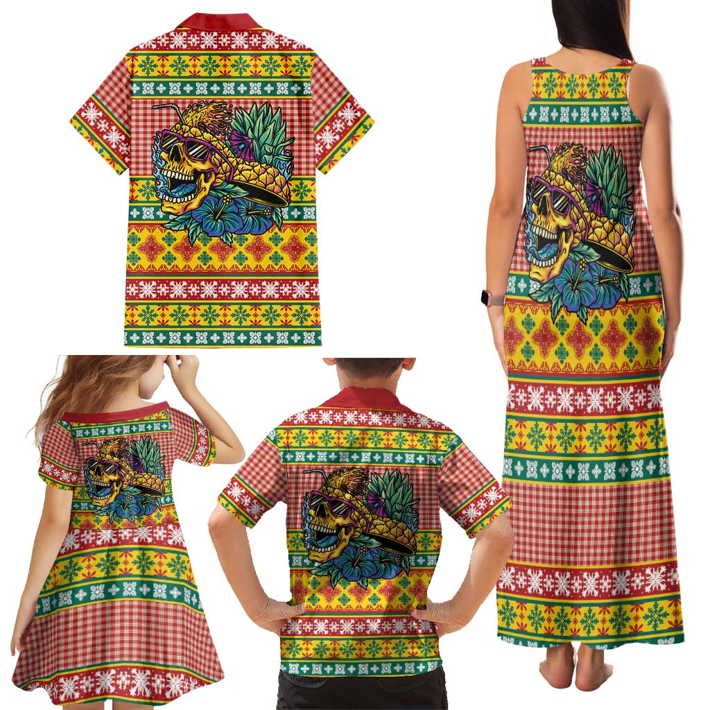 Hawaiian Pineapples Skull Family Matching Tank Maxi Dress and Hawaiian Shirt Mele Kalikimaka Palaka Quilt Pattern LT9 - Polynesian Pride