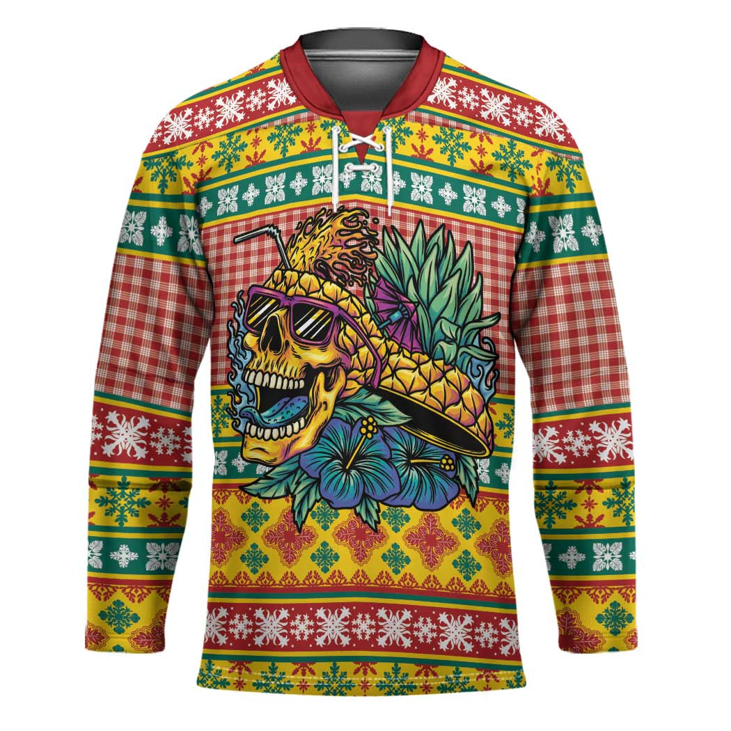 Hawaiian Pineapples Skull Hockey Jersey Mele Kalikimaka Palaka Quilt Pattern - Polynesian Pride