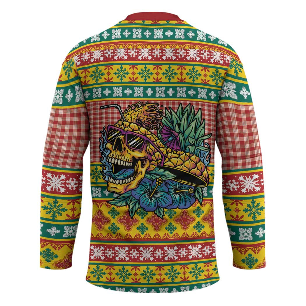 Hawaiian Pineapples Skull Hockey Jersey Mele Kalikimaka Palaka Quilt Pattern - Polynesian Pride