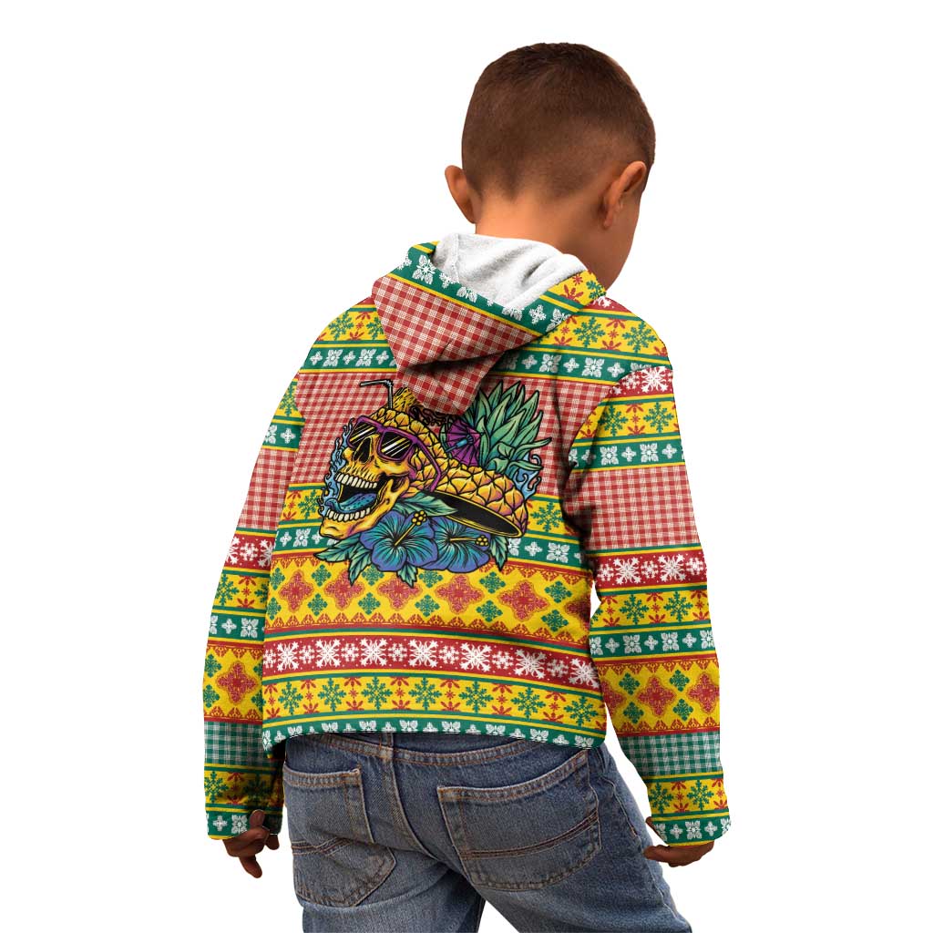 Hawaiian Pineapples Skull Kid Hoodie Mele Kalikimaka Palaka Quilt Pattern - Polynesian Pride