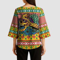 Hawaiian Pineapples Skull Kimono Sleeve Blouse Mele Kalikimaka Palaka Quilt Pattern - Polynesian Pride