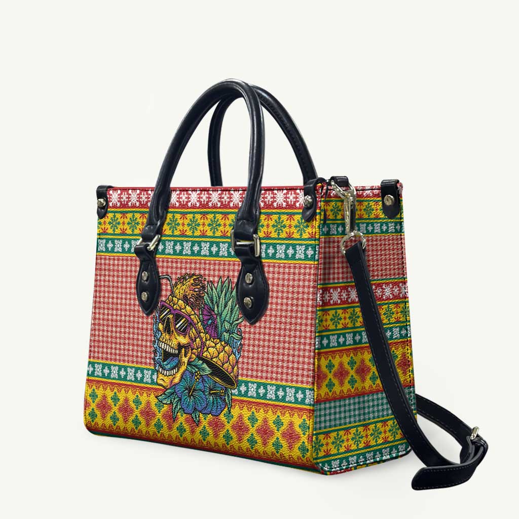 Hawaiian Pineapples Skull Leather Bag Mele Kalikimaka Palaka Quilt Pattern LT9 Yellow - Polynesian Pride