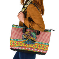 Hawaiian Pineapples Skull Leather Tote Bag Mele Kalikimaka Palaka Quilt Pattern - Polynesian Pride