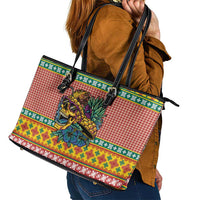 Hawaiian Pineapples Skull Leather Tote Bag Mele Kalikimaka Palaka Quilt Pattern - Polynesian Pride