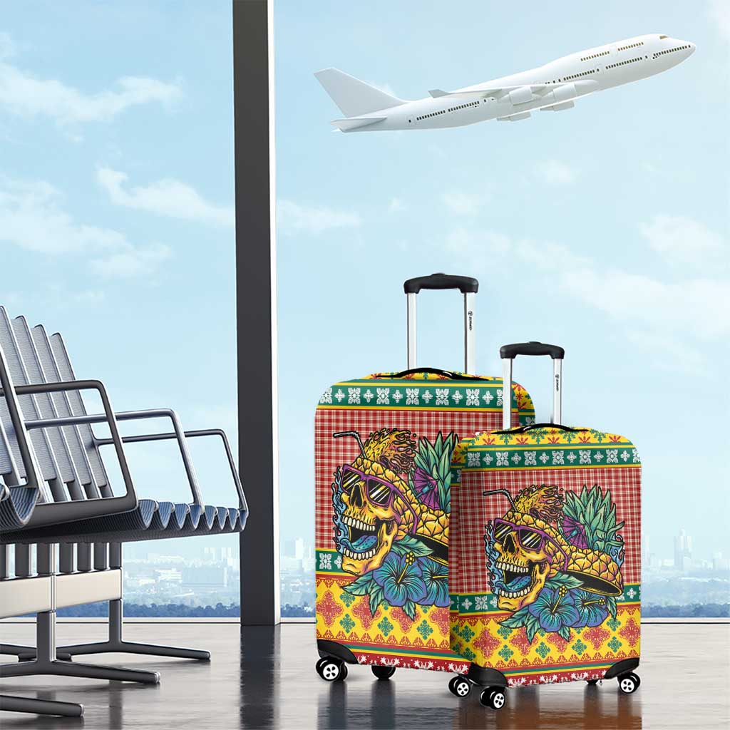 Hawaiian Pineapples Skull Luggage Cover Mele Kalikimaka Palaka Quilt Pattern - Polynesian Pride