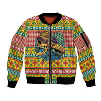 Hawaiian Pineapples Skull Sleeve Zip Bomber Jacket Mele Kalikimaka Palaka Quilt Pattern - Polynesian Pride