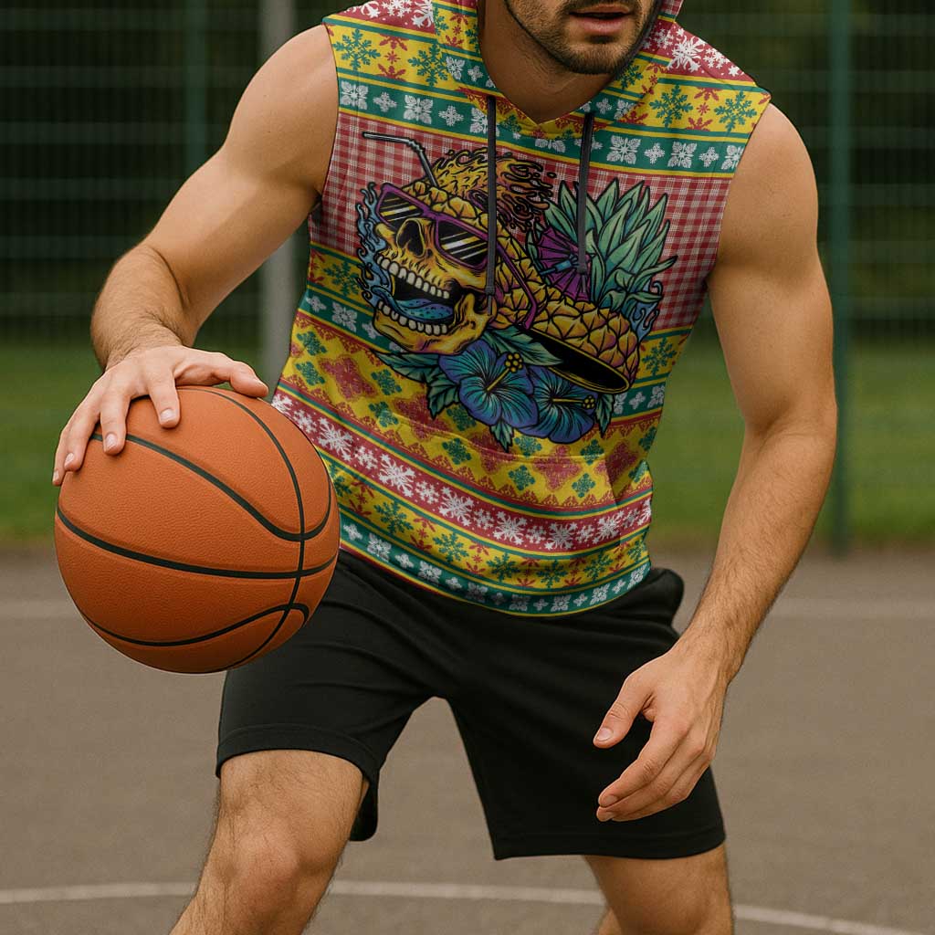 Hawaiian Pineapples Skull Sleeveless Hoodie Mele Kalikimaka Palaka Quilt Pattern - Polynesian Pride