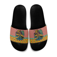 Hawaiian Pineapples Skull Slide Sandals Mele Kalikimaka Palaka Quilt Pattern - Polynesian Pride