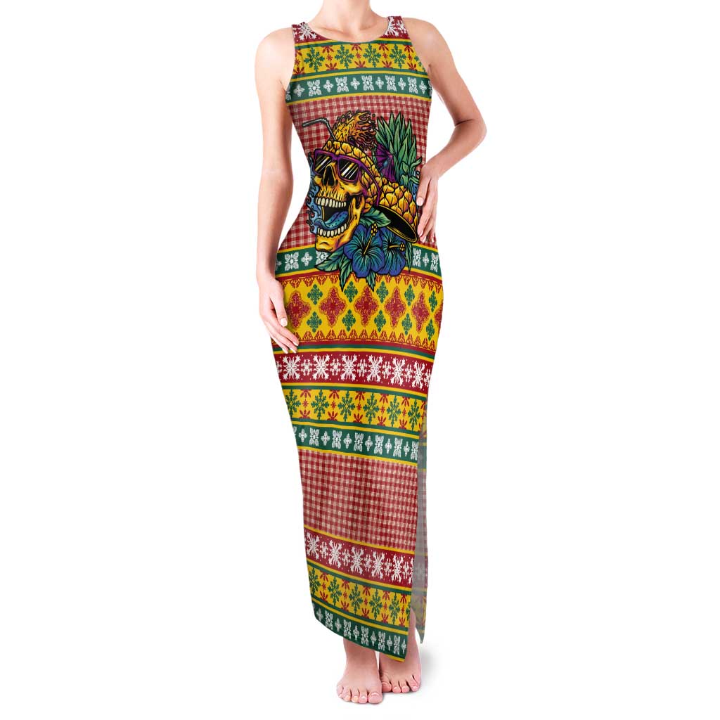 Hawaiian Pineapples Skull Tank Maxi Dress Mele Kalikimaka Palaka Quilt Pattern - Polynesian Pride