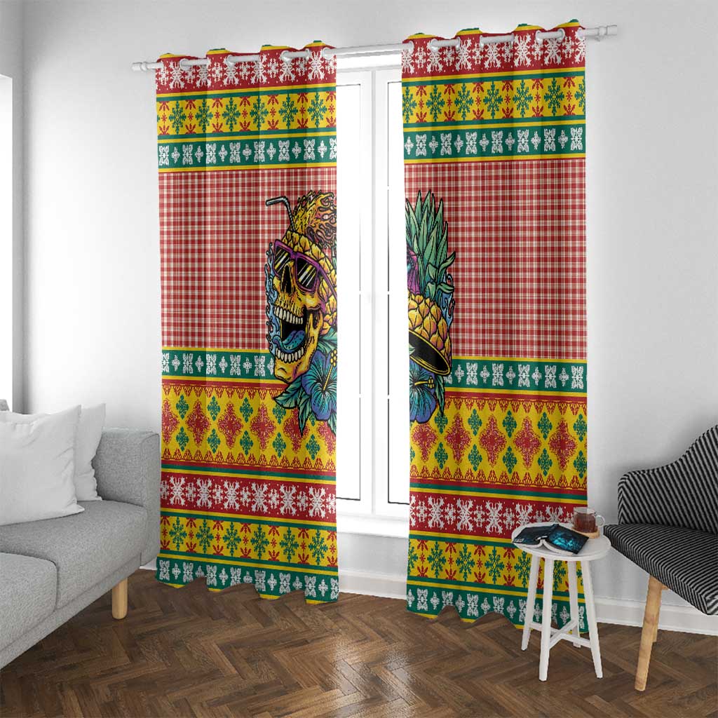 Hawaiian Pineapples Skull Window Curtain Mele Kalikimaka Palaka Quilt Pattern LT9 With Grommets Yellow - Polynesian Pride