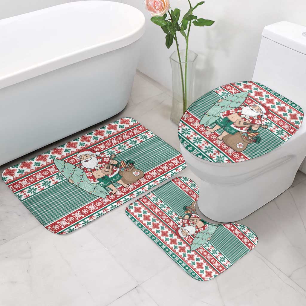 Hawaiian Funny Santa Surf Bathroom Set Mele Kalikimaka Palaka Quilt Pattern LT9 - Polynesian Pride