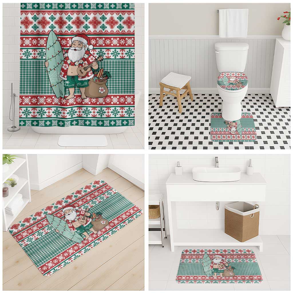 Hawaiian Funny Santa Surf Bathroom Set Mele Kalikimaka Palaka Quilt Pattern LT9 - Polynesian Pride