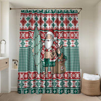 Hawaiian Funny Santa Surf Bathroom Set Mele Kalikimaka Palaka Quilt Pattern LT9 Shower Curtain Only Green - Polynesian Pride