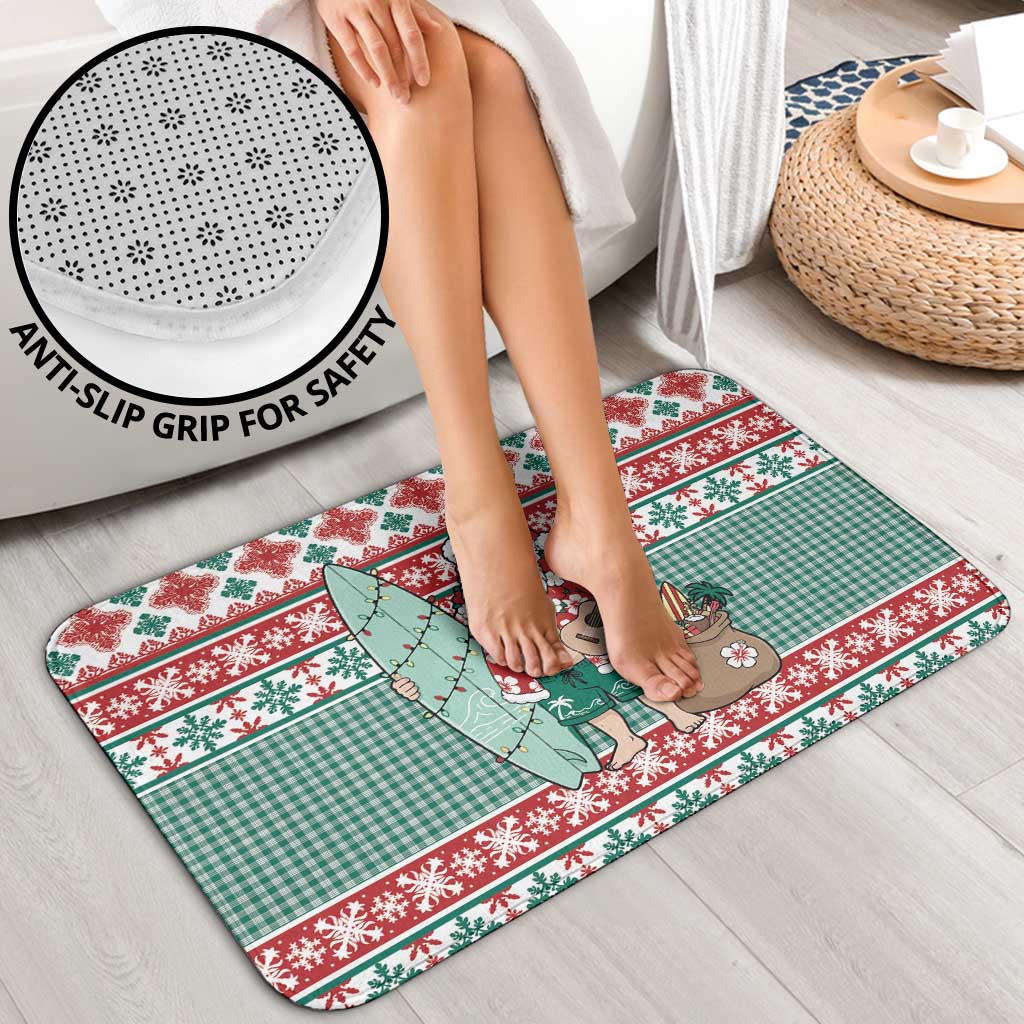 Hawaiian Funny Santa Surf Bathroom Set Mele Kalikimaka Palaka Quilt Pattern LT9 - Polynesian Pride