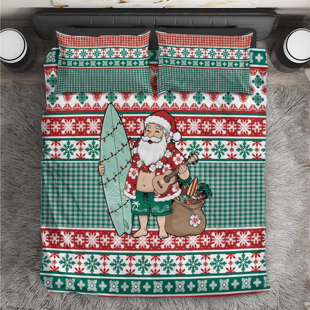 Hawaiian Funny Santa Surf Bedding Set Mele Kalikimaka Palaka Quilt Pattern LT9 Green - Polynesian Pride