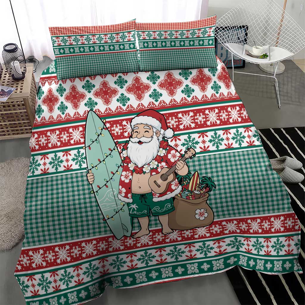 Hawaiian Funny Santa Surf Bedding Set Mele Kalikimaka Palaka Quilt Pattern LT9 - Polynesian Pride