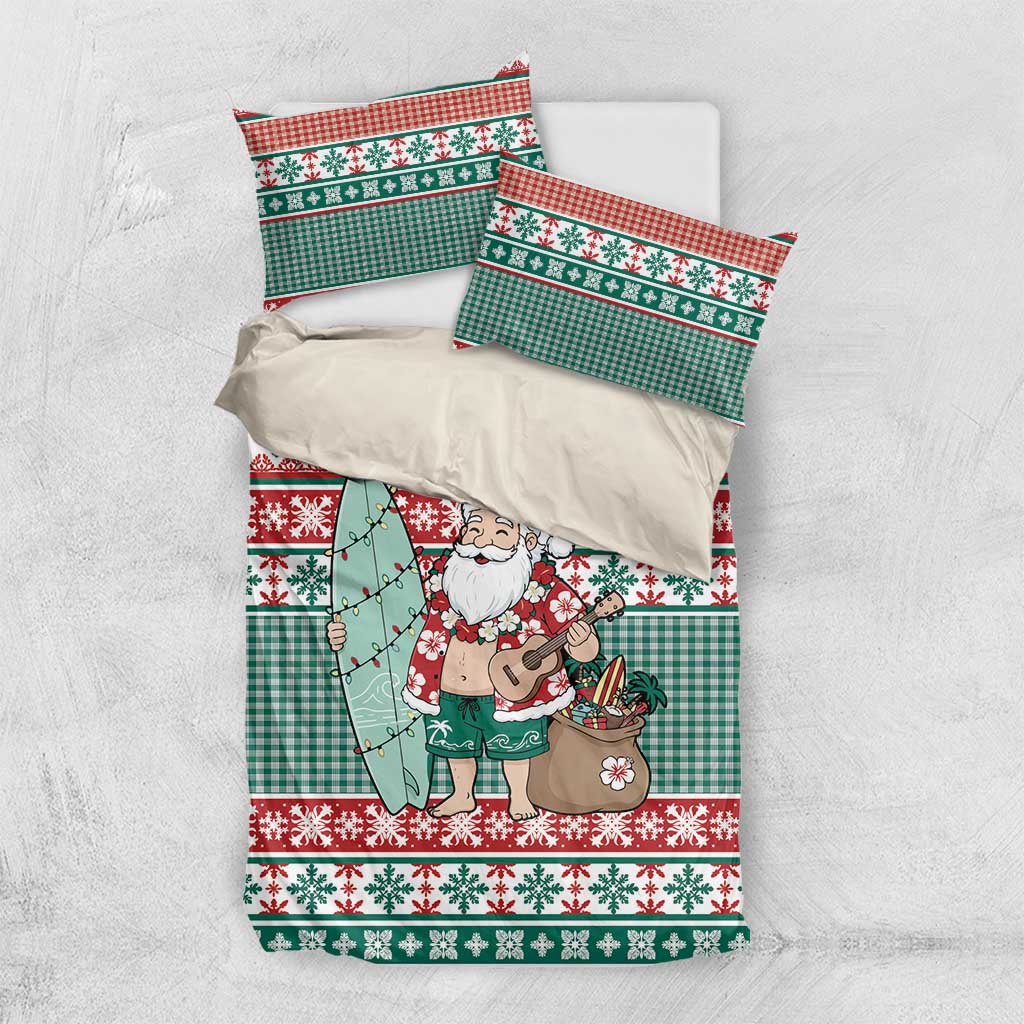 Hawaiian Funny Santa Surf Bedding Set Mele Kalikimaka Palaka Quilt Pattern LT9 US Twin 172cm x 218cm Green - Polynesian Pride