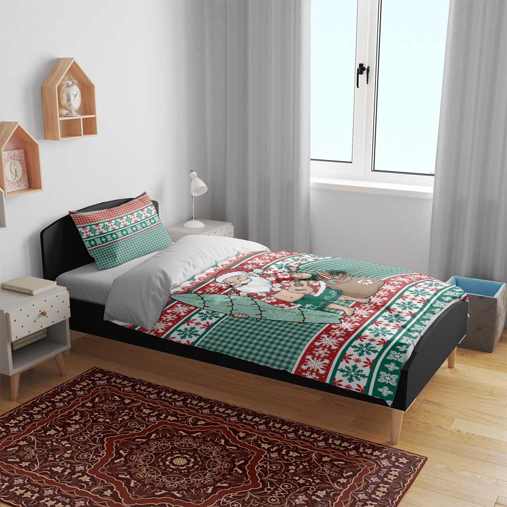 Hawaiian Funny Santa Surf Bedding Set Mele Kalikimaka Palaka Quilt Pattern LT9 - Polynesian Pride