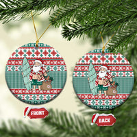 Hawaiian Funny Santa Surf Ceramic Ornament Mele Kalikimaka Palaka Quilt Pattern LT9 Circle Green - Polynesian Pride