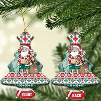 Hawaiian Funny Santa Surf Ceramic Ornament Mele Kalikimaka Palaka Quilt Pattern LT9 Christmas Tree Green - Polynesian Pride