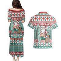 Hawaiian Funny Santa Surf Couples Matching Puletasi and Hawaiian Shirt Mele Kalikimaka Palaka Quilt Pattern LT9 - Polynesian Pride