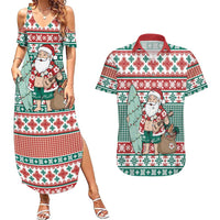 Hawaiian Funny Santa Surf Couples Matching Summer Maxi Dress and Hawaiian Shirt Mele Kalikimaka Palaka Quilt Pattern LT9 Green - Polynesian Pride