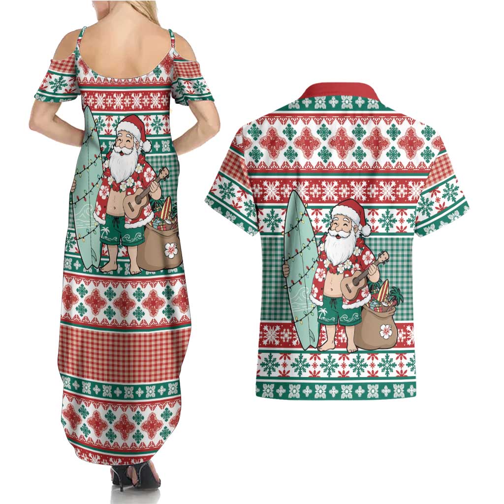 Hawaiian Funny Santa Surf Couples Matching Summer Maxi Dress and Hawaiian Shirt Mele Kalikimaka Palaka Quilt Pattern LT9 - Polynesian Pride