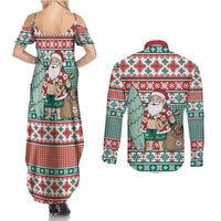 Hawaiian Funny Santa Surf Couples Matching Summer Maxi Dress and Long Sleeve Button Shirt Mele Kalikimaka Palaka Quilt Pattern LT9 - Polynesian Pride