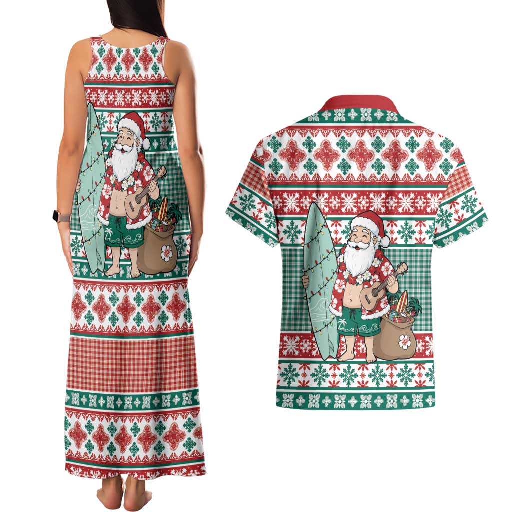 Hawaiian Funny Santa Surf Couples Matching Tank Maxi Dress and Hawaiian Shirt Mele Kalikimaka Palaka Quilt Pattern LT9 - Polynesian Pride
