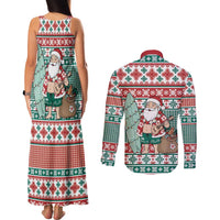 Hawaiian Funny Santa Surf Couples Matching Tank Maxi Dress and Long Sleeve Button Shirt Mele Kalikimaka Palaka Quilt Pattern LT9 - Polynesian Pride