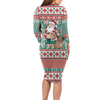 Hawaiian Funny Santa Surf Family Matching Long Sleeve Bodycon Dress and Hawaiian Shirt Mele Kalikimaka Palaka Quilt Pattern LT9 - Polynesian Pride