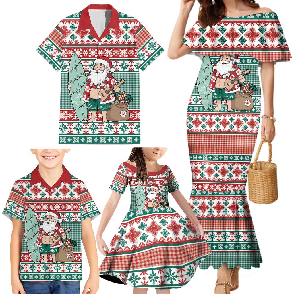 Hawaiian Funny Santa Surf Family Matching Mermaid Dress and Hawaiian Shirt Mele Kalikimaka Palaka Quilt Pattern LT9 - Polynesian Pride