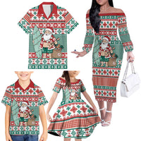 Hawaiian Funny Santa Surf Family Matching Off The Shoulder Long Sleeve Dress and Hawaiian Shirt Mele Kalikimaka Palaka Quilt Pattern LT9 - Polynesian Pride