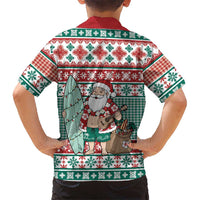 Hawaiian Funny Santa Surf Family Matching Off Shoulder Maxi Dress and Hawaiian Shirt Mele Kalikimaka Palaka Quilt Pattern LT9 - Polynesian Pride