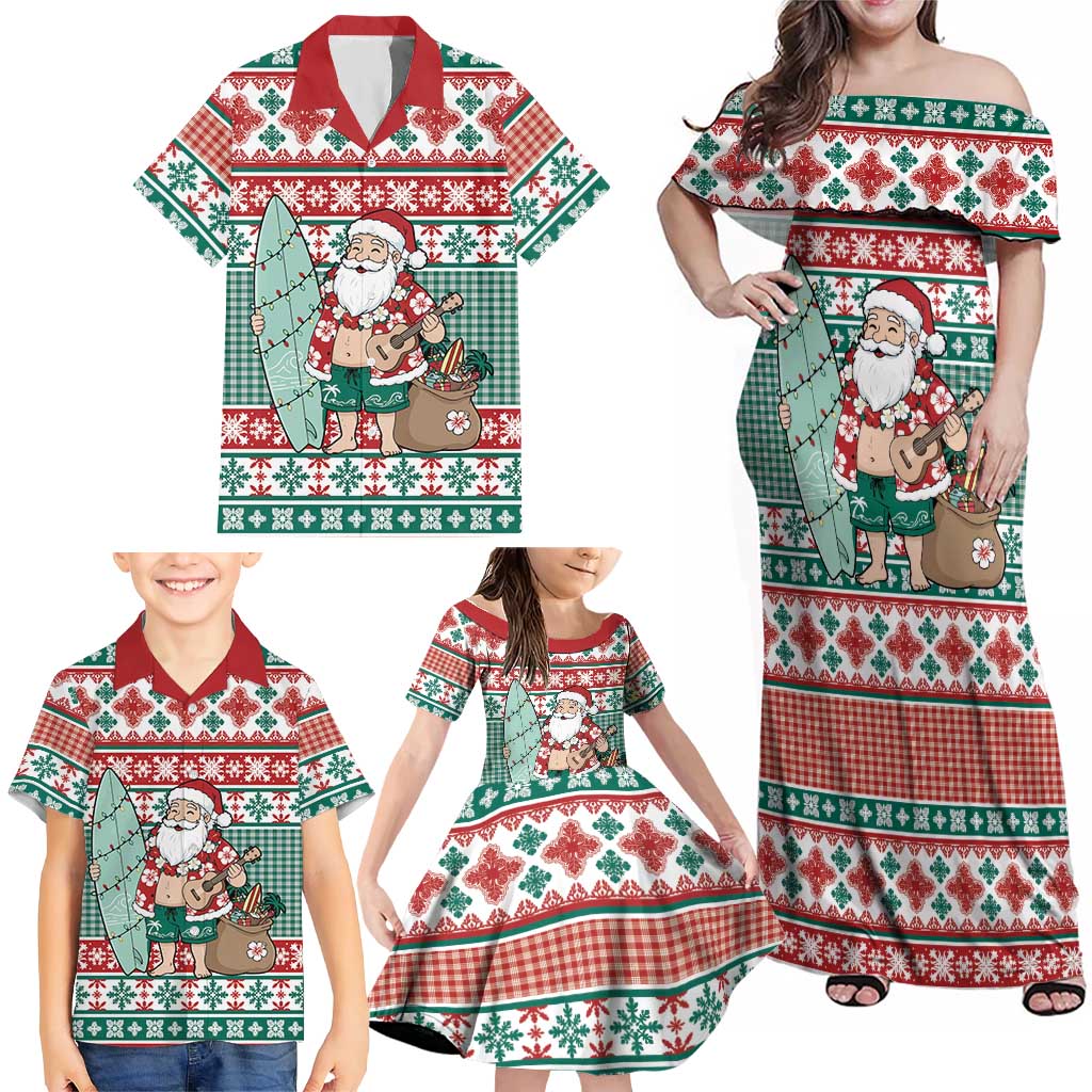 Hawaiian Funny Santa Surf Family Matching Off Shoulder Maxi Dress and Hawaiian Shirt Mele Kalikimaka Palaka Quilt Pattern LT9 - Polynesian Pride