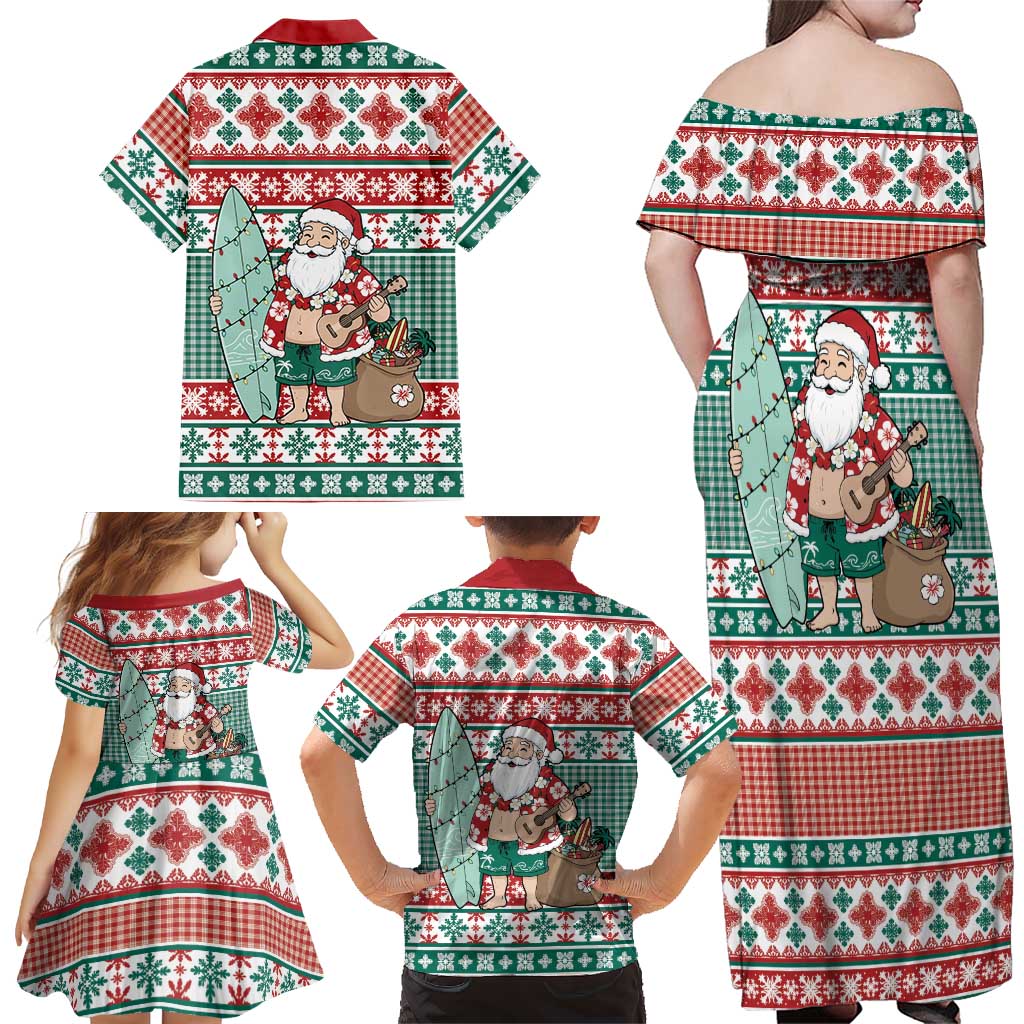Hawaiian Funny Santa Surf Family Matching Off Shoulder Maxi Dress and Hawaiian Shirt Mele Kalikimaka Palaka Quilt Pattern LT9 - Polynesian Pride