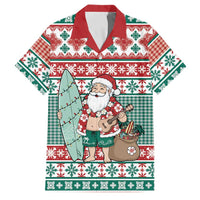 Hawaiian Funny Santa Surf Family Matching Off Shoulder Maxi Dress and Hawaiian Shirt Mele Kalikimaka Palaka Quilt Pattern LT9 Dad's Shirt - Short Sleeve Green - Polynesian Pride