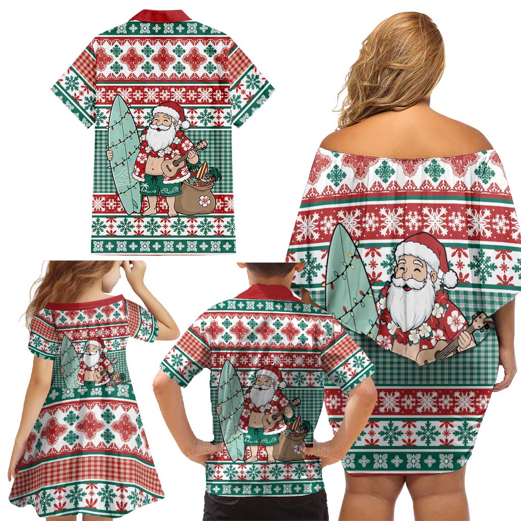 Hawaiian Funny Santa Surf Family Matching Off Shoulder Short Dress and Hawaiian Shirt Mele Kalikimaka Palaka Quilt Pattern LT9 - Polynesian Pride