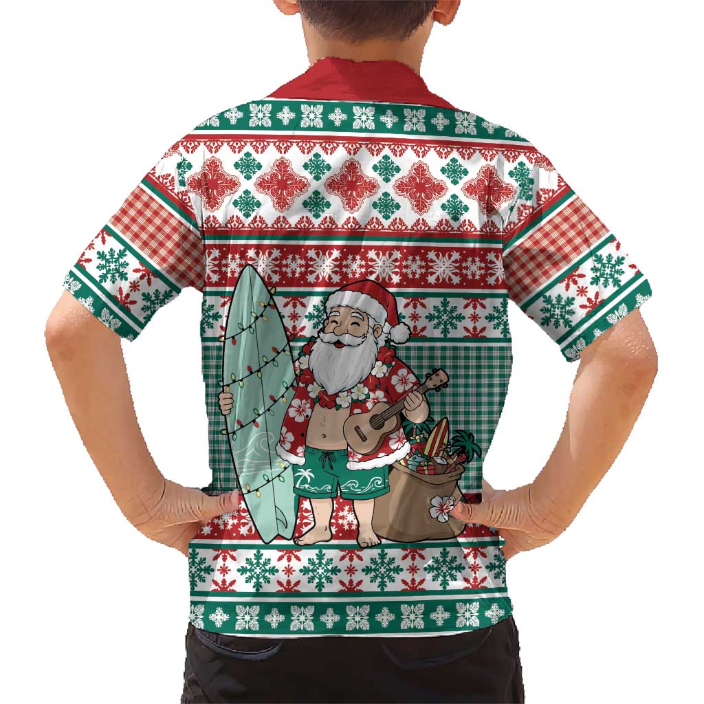Hawaiian Funny Santa Surf Family Matching Puletasi and Hawaiian Shirt Mele Kalikimaka Palaka Quilt Pattern LT9 - Polynesian Pride