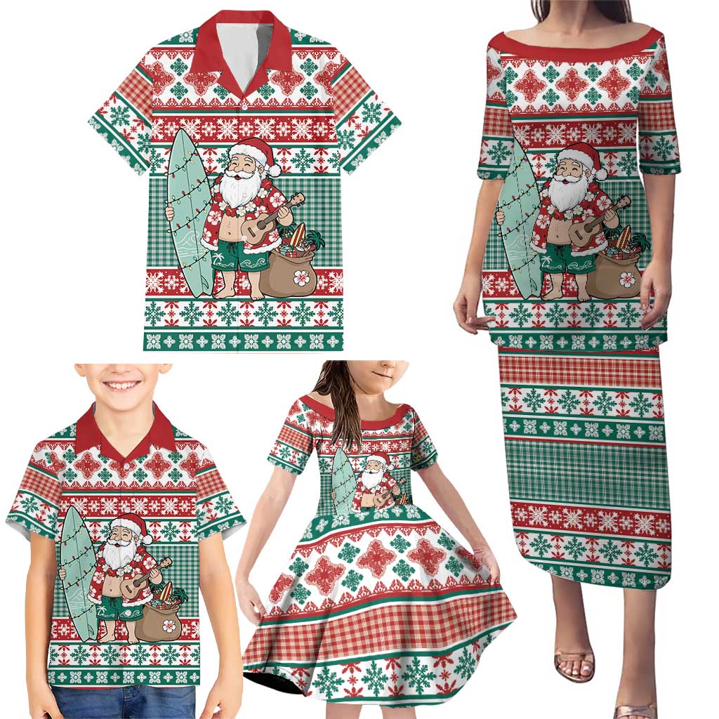 Hawaiian Funny Santa Surf Family Matching Puletasi and Hawaiian Shirt Mele Kalikimaka Palaka Quilt Pattern LT9 - Polynesian Pride