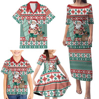 Hawaiian Funny Santa Surf Family Matching Puletasi and Hawaiian Shirt Mele Kalikimaka Palaka Quilt Pattern LT9 - Polynesian Pride
