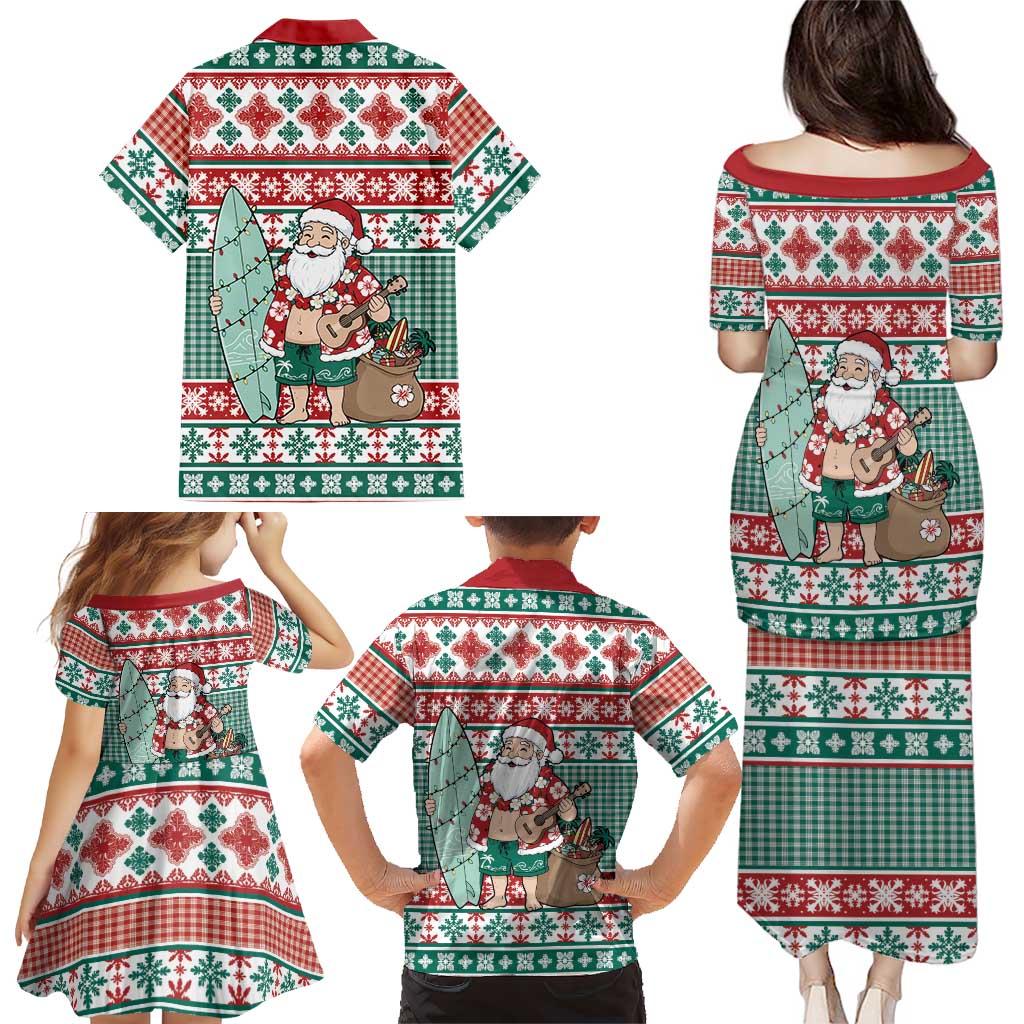 Hawaiian Funny Santa Surf Family Matching Puletasi and Hawaiian Shirt Mele Kalikimaka Palaka Quilt Pattern LT9 - Polynesian Pride