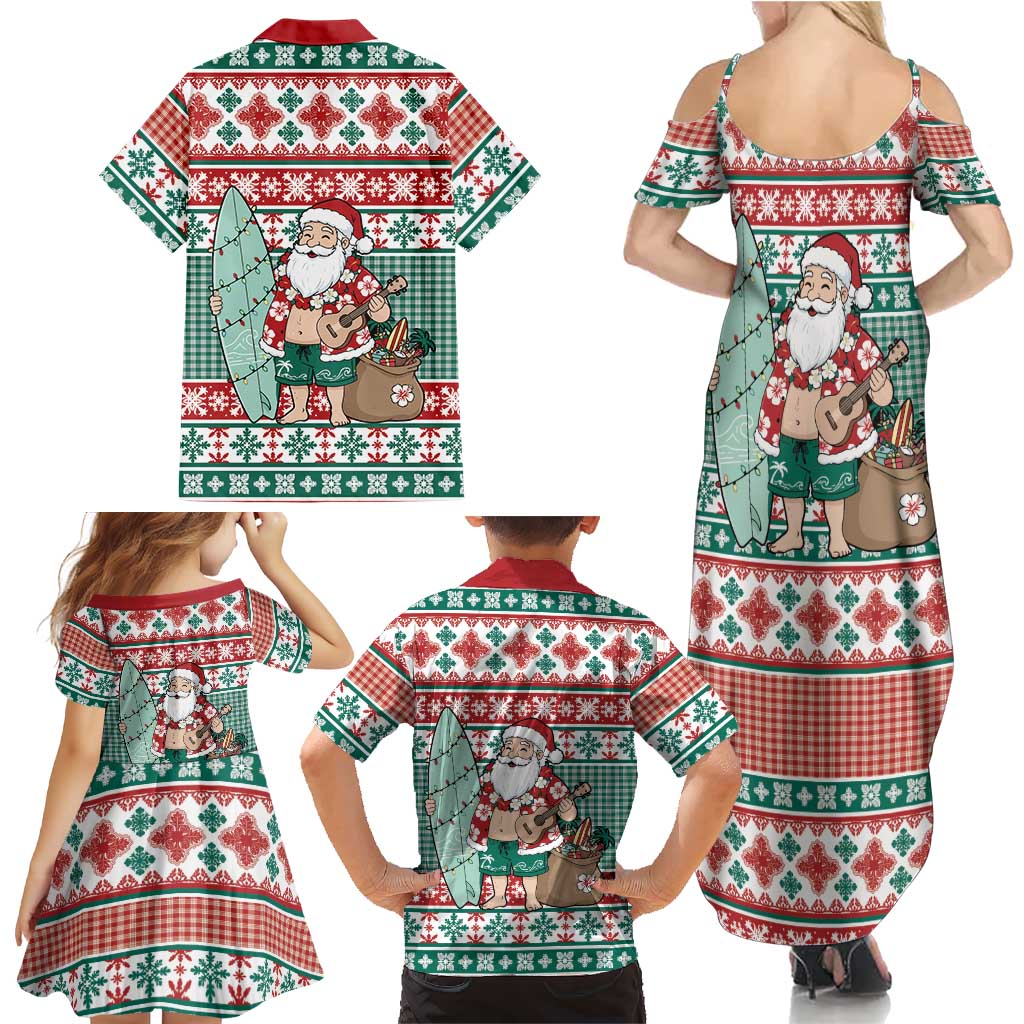 Hawaiian Funny Santa Surf Family Matching Summer Maxi Dress and Hawaiian Shirt Mele Kalikimaka Palaka Quilt Pattern LT9 - Polynesian Pride