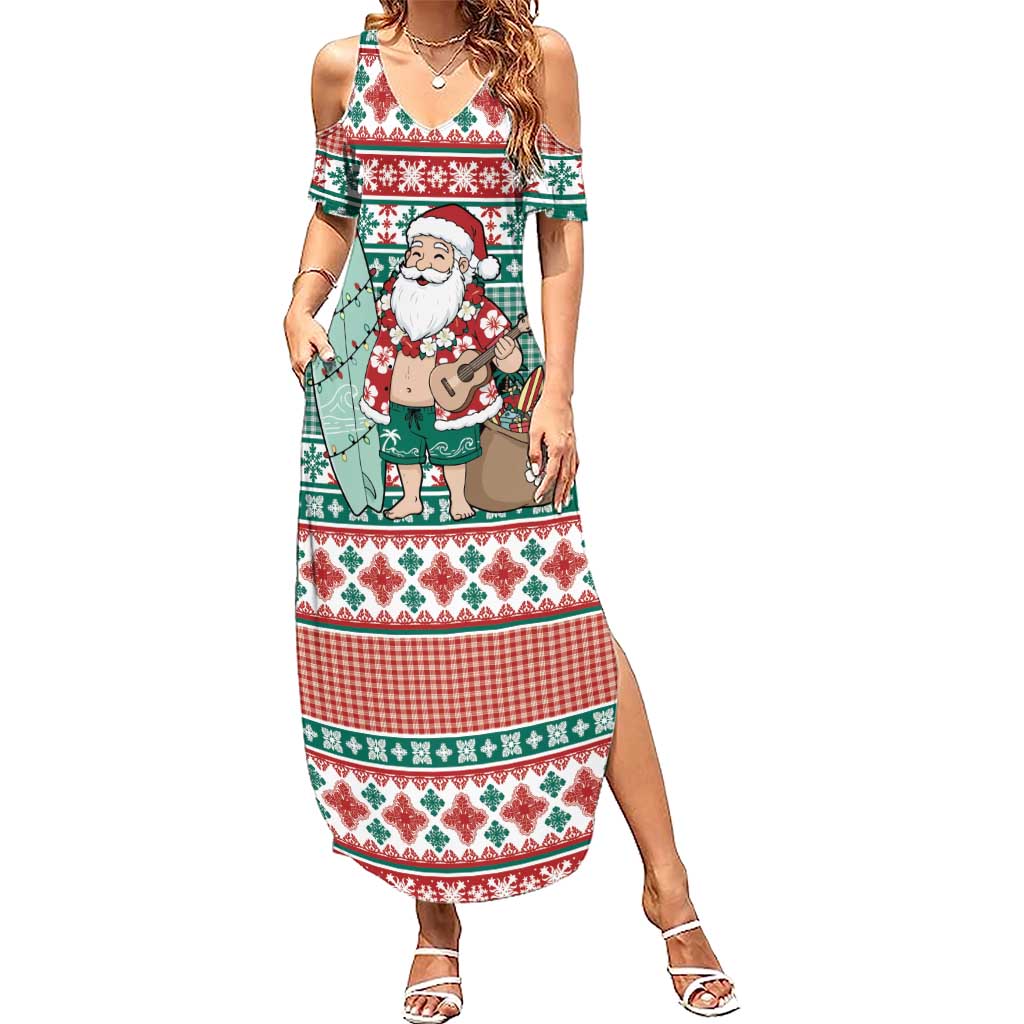 Hawaiian Funny Santa Surf Family Matching Summer Maxi Dress and Hawaiian Shirt Mele Kalikimaka Palaka Quilt Pattern LT9 Green - Polynesian Pride