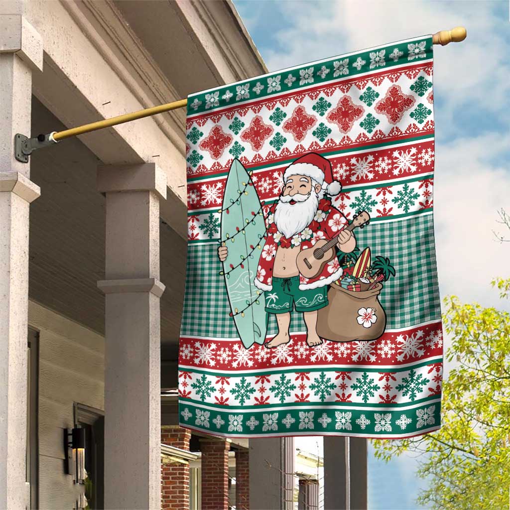 Hawaiian Funny Santa Surf Garden Flag Mele Kalikimaka Palaka Quilt Pattern - Polynesian Pride